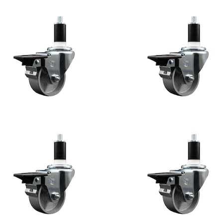 Service Caster 3'' Semi Steel Swivel 1-3/8'' Expanding Stem Caster Set with Brake, 4PK SCC-EX20S314-SSS-PLB-138-4